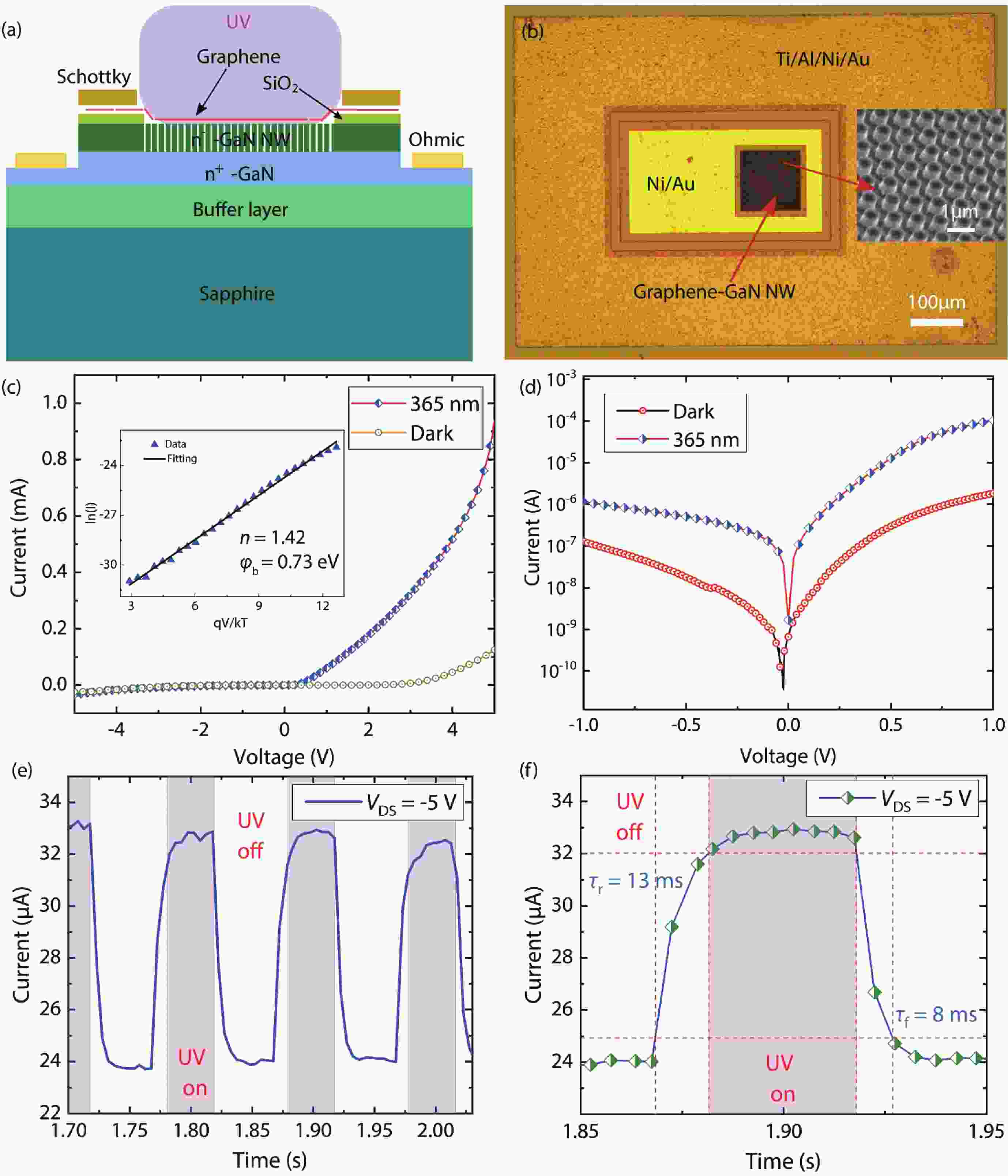 Vertical Schottky ultraviolet photodetector based on graphene and topdown fabricated GaN